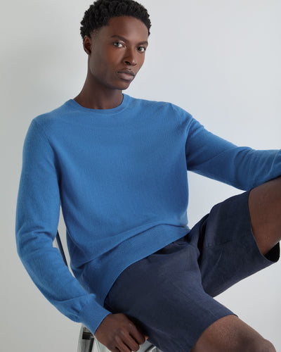N.Peal Men's Oxford Round Neck Cashmere Jumper Sunshine Blue