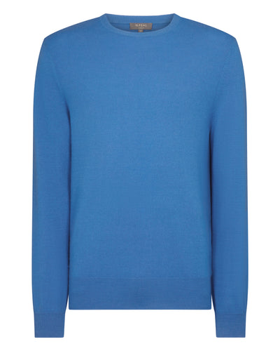 N.Peal Men's Oxford Round Neck Cashmere Jumper Sunshine Blue