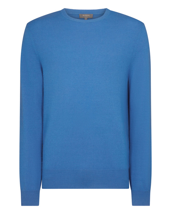 N.Peal Men's Oxford Round Neck Cashmere Jumper Sunshine Blue