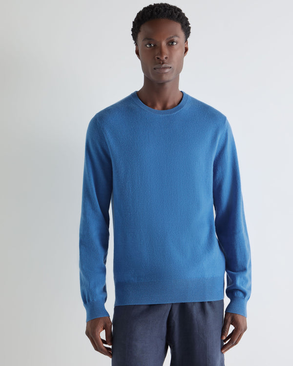 N.Peal Men's Oxford Round Neck Cashmere Jumper Sunshine Blue