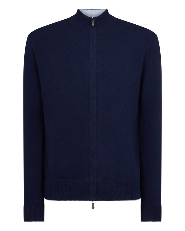 N.Peal Men's Knightsbridge Full Zip Cashmere Jumper Deep French Blue