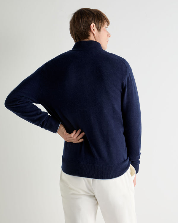N.Peal Men's Knightsbridge Full Zip Cashmere Jumper Deep French Blue