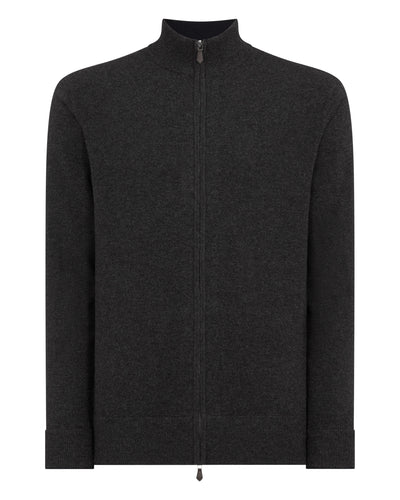 N.Peal Men's Knightsbridge Full Zip Cashmere Jumper Deep Charcoal Grey