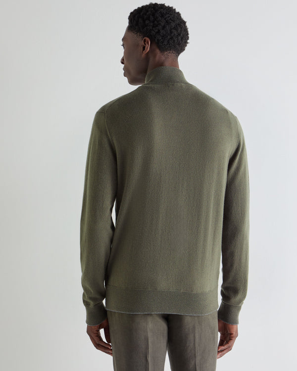 N.Peal Men's Knightsbridge Full Zip Cashmere Jumper Olive Green
