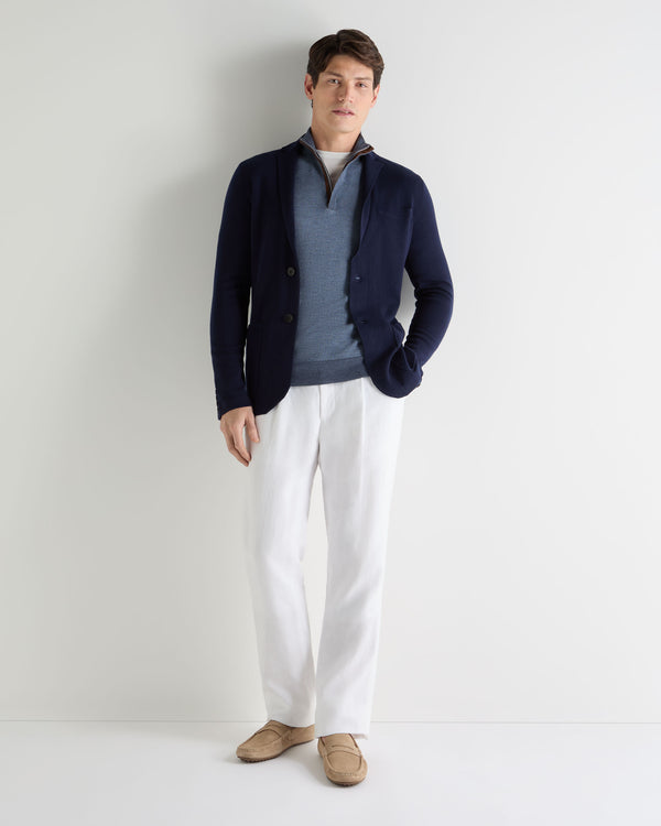 N.Peal Men's Regent Birdseye Fine Gauge Cashmere Half Zip Jumper Denim Blue Birdseye