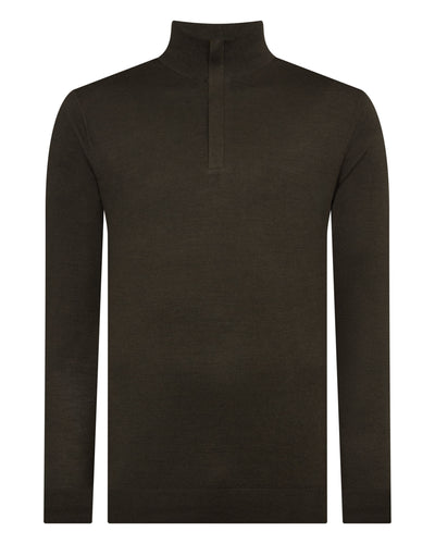 N.Peal Men's Regent Fine Gauge Cashmere Half Zip Jumper Arabica Khaki Green