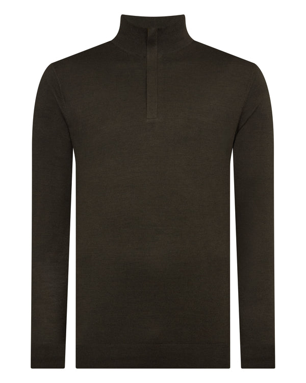 N.Peal Men's Regent Fine Gauge Cashmere Half Zip Jumper Arabica Khaki Green