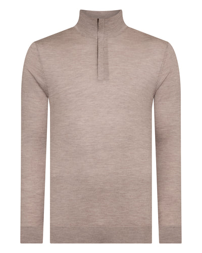 N.Peal Men's Regent Fine Gauge Cashmere Half Zip Jumper Soft Taupe Brown