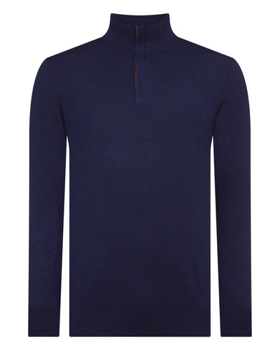 N.Peal Men's Regent Fine Gauge Cashmere Half Zip Jumper Summer Navy Blue