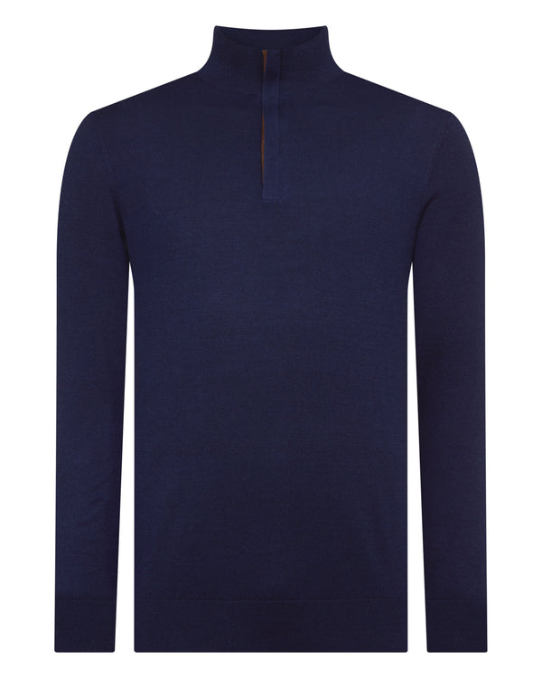 N.Peal Men's Regent Fine Gauge Cashmere Half Zip Jumper Summer Navy Blue