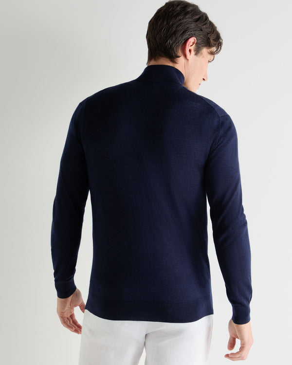 N.Peal Men's Regent Fine Gauge Cashmere Half Zip Jumper Summer Navy Blue