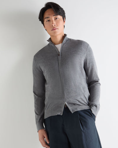 N.Peal Men's Hyde Fine Gauge Cashmere Full Zip Jumper Graphite Grey