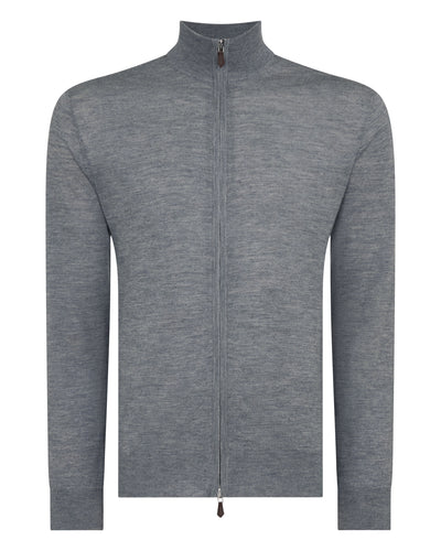 N.Peal Men's Hyde Fine Gauge Cashmere Full Zip Jumper Graphite Grey