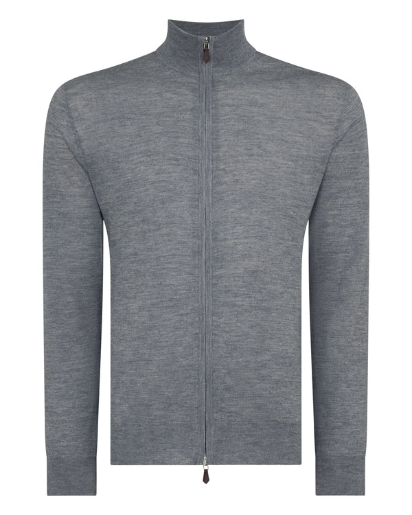 N.Peal Men's Hyde Fine Gauge Cashmere Full Zip Jumper Graphite Grey