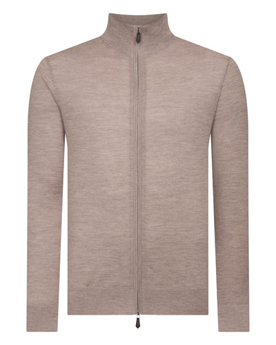 N.Peal Men's Hyde Fine Gauge Cashmere Full Zip Jumper Soft Taupe Brown