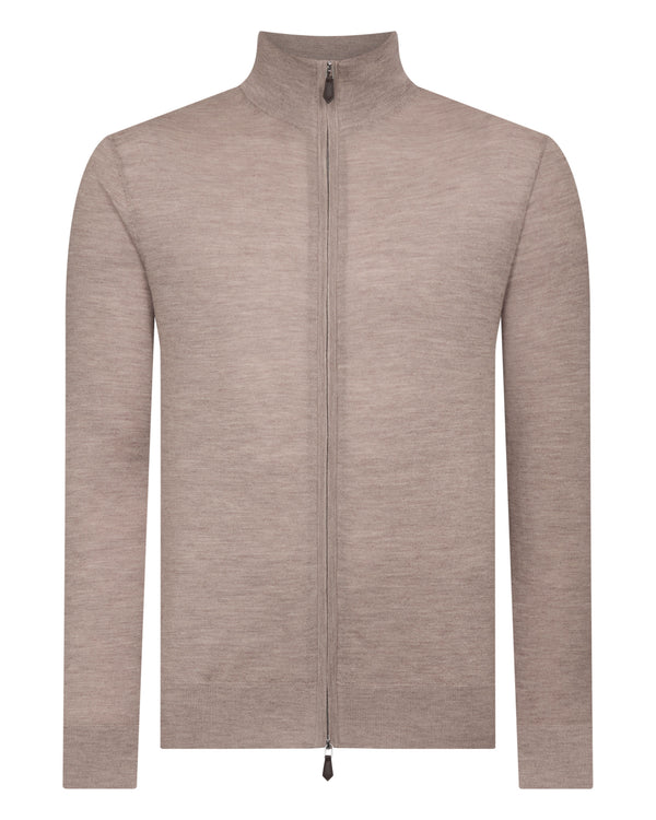 N.Peal Men's Hyde Fine Gauge Cashmere Full Zip Jumper Soft Taupe Brown