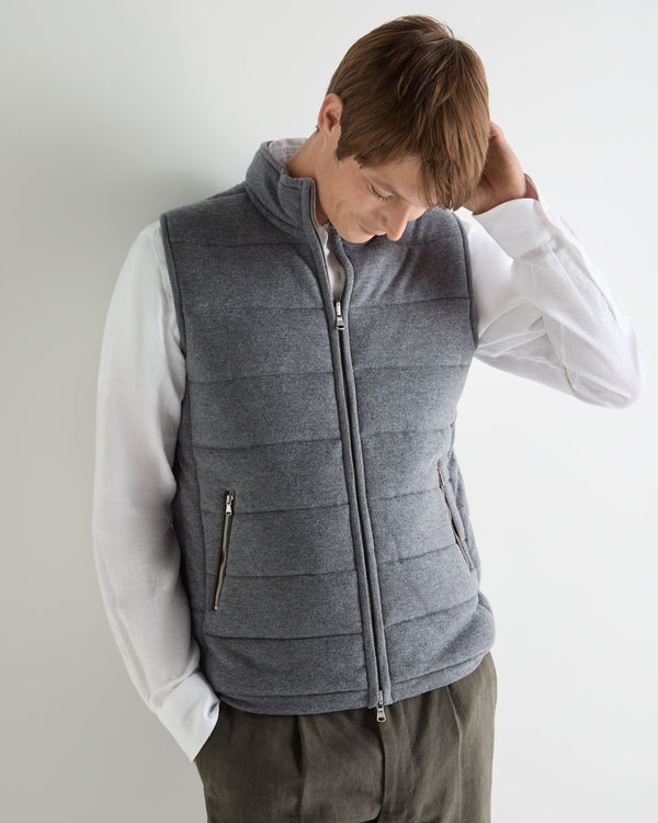 N.Peal Men's Mall Reversible Cashmere Gilet Ash Grey
