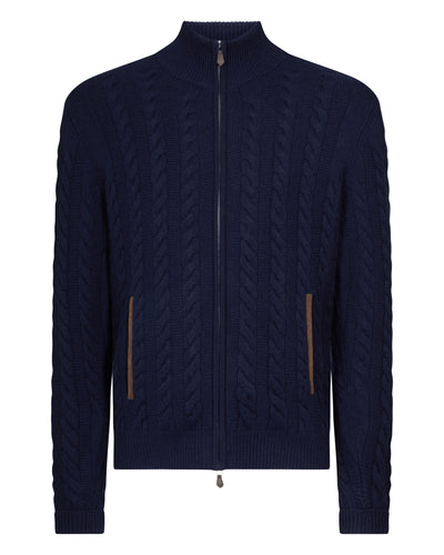 N.Peal Men's Richmond Cable Cashmere Cardigan Deep French Blue