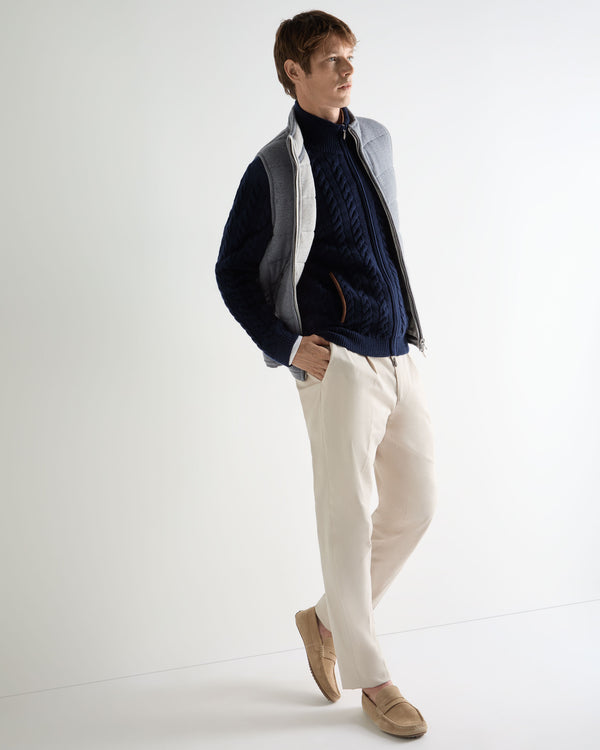 N.Peal Men's Richmond Cable Cashmere Cardigan Deep French Blue