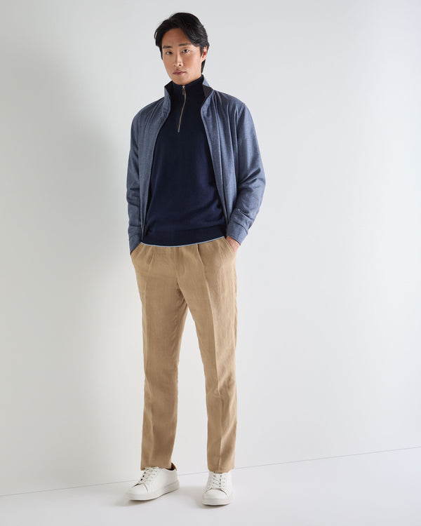 N.Peal Men's Carnaby Half Zip Cashmere Jumper Deep French Blue