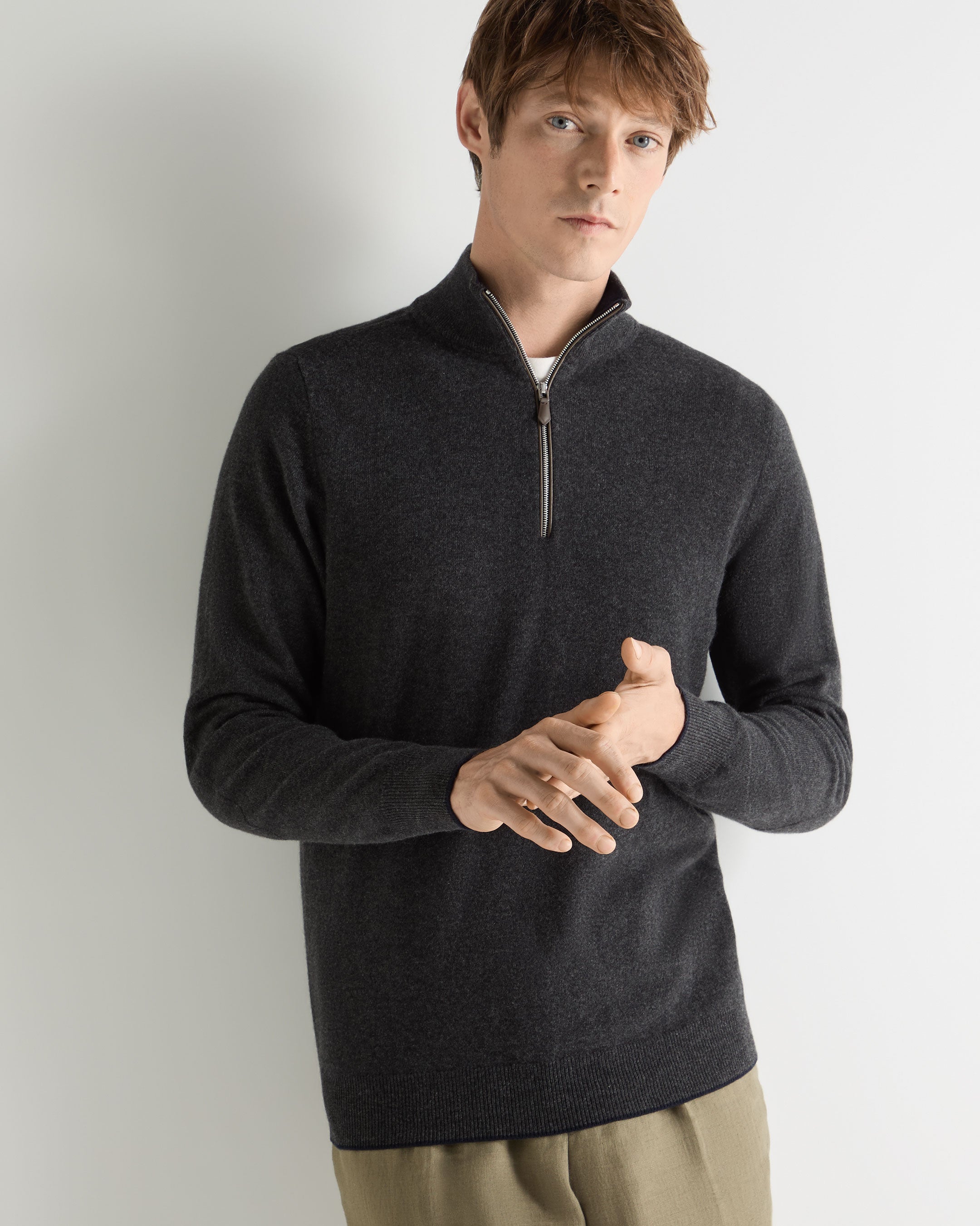 Men's Carnaby Half Zip Cashmere Jumper Deep Charcoal Grey | N.Peal