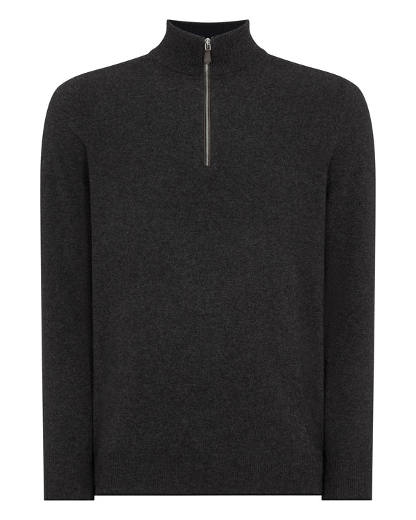 N.Peal Men's Carnaby Half Zip Cashmere Jumper Deep Charcoal Grey