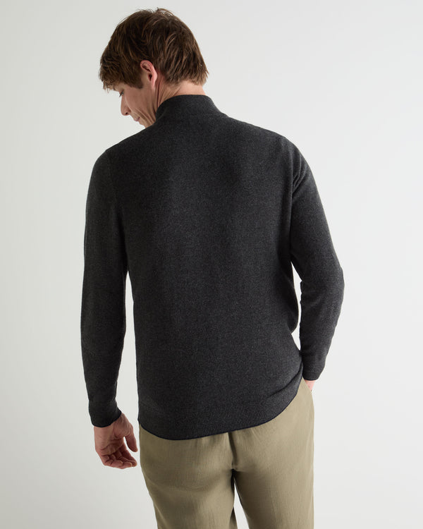 N.Peal Men's Carnaby Half Zip Cashmere Jumper Deep Charcoal Grey
