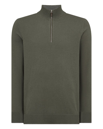 N.Peal Men's Carnaby Half Zip Cashmere Jumper Olive Green