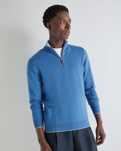 N.Peal Men's Carnaby Half Zip Cashmere Jumper Sunshine Blue