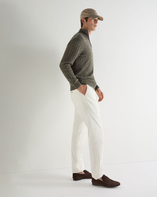 N.Peal Men's Albemarle Cable Half Zip Cashmere Jumper Olive Green