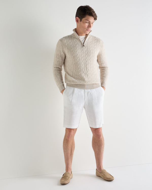 N.Peal Men's Albemarle Cable Half Zip Cashmere Jumper Sand Brown