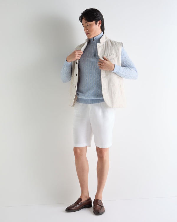 N.Peal Men's Albemarle Cable Half Zip Cashmere Jumper Sea Mist Blue