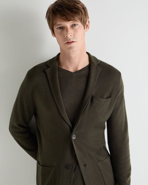 N.Peal Men's Marlborough Fine Gauge Cashmere Jacket Arabica Khaki Green