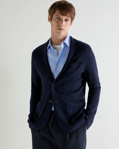 N.Peal Men's Marlborough Fine Gauge Cashmere Jacket Summer Navy Blue