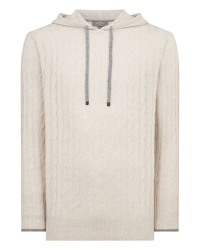 N.Peal Men's Fitzrovia Cable Cashmere Hoodie Pebble Grey