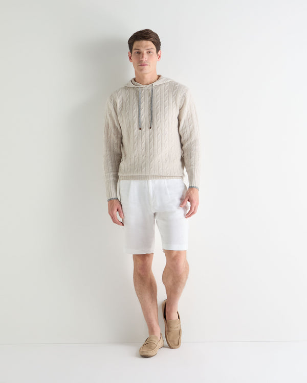 N.Peal Men's Fitzrovia Cable Cashmere Hoodie Pebble Grey