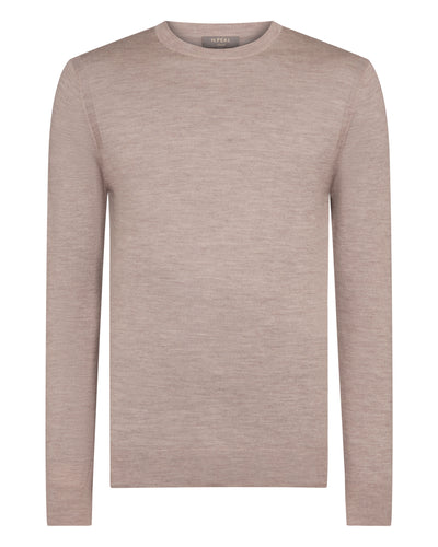 N.Peal Men's Covent Fine Gauge Cashmere Round Neck Jumper Soft Taupe Brown