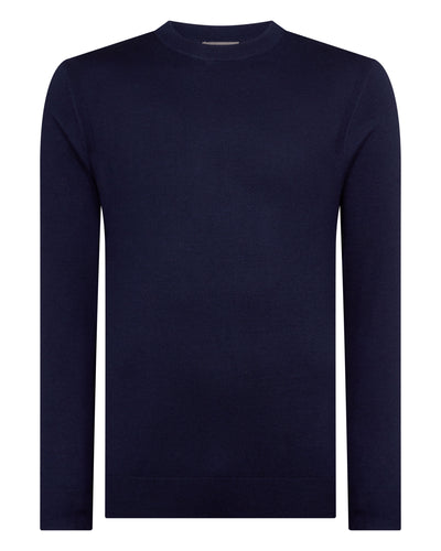 N.Peal Men's Covent Fine Gauge Cashmere Round Neck Jumper Summer Navy Blue
