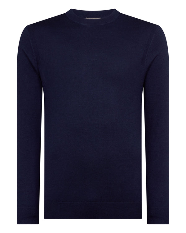 N.Peal Men's Covent Fine Gauge Cashmere Round Neck Jumper Summer Navy Blue