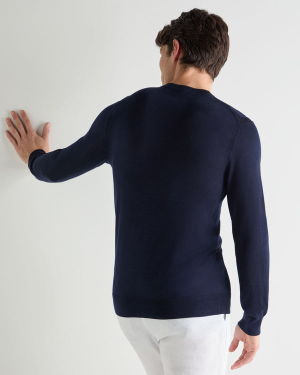 N.Peal Men's Covent Fine Gauge Cashmere Round Neck Jumper Summer Navy Blue