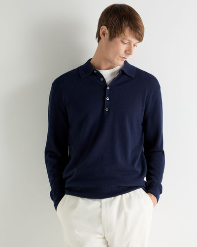 N.Peal Men's Greenwich Cashmere Polo Shirt Deep French Blue