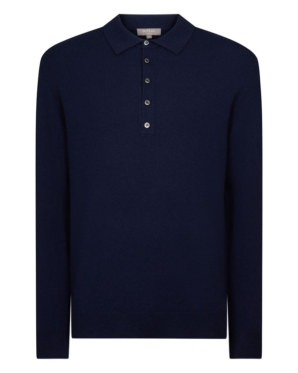 N.Peal Men's Greenwich Cashmere Polo Shirt Deep French Blue