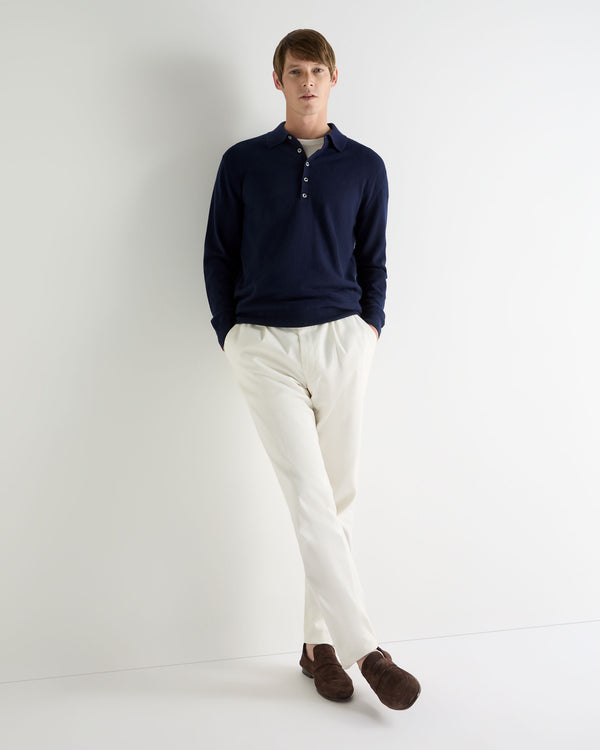 N.Peal Men's Greenwich Cashmere Polo Shirt Deep French Blue