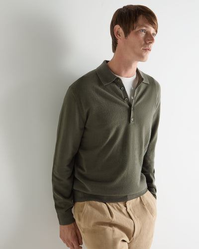 N.Peal Men's Greenwich Cashmere Polo Shirt Olive Green