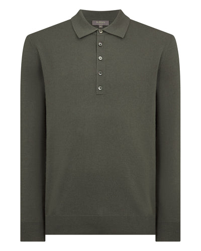N.Peal Men's Greenwich Cashmere Polo Shirt Olive Green