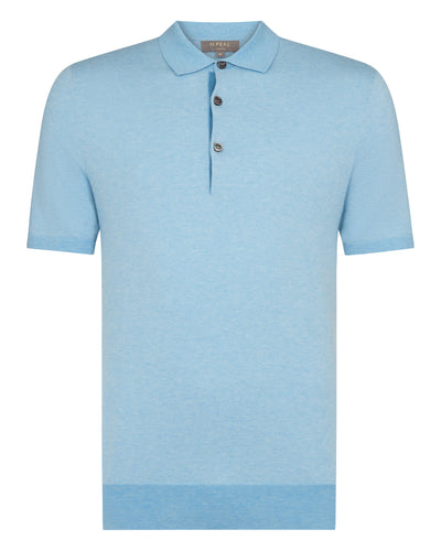 N.Peal Men's Polzeath Cotton Cashmere Polo T-Shirt Cornflower Blue