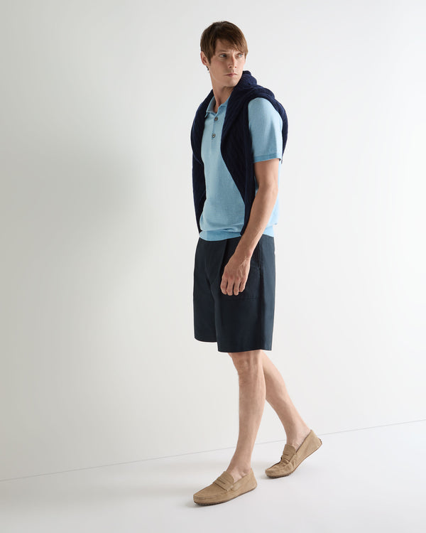 N.Peal Men's Polzeath Cotton Cashmere Polo T-Shirt Cornflower Blue