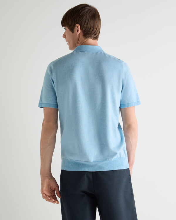 N.Peal Men's Polzeath Cotton Cashmere Polo T-Shirt Cornflower Blue