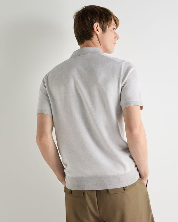 N.Peal Men's Polzeath Cotton Cashmere Polo T-Shirt Fumo Grey