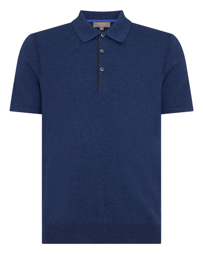 N.Peal Men's Polzeath Cotton Cashmere Polo T-Shirt Dark Denim Blue